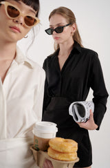 TIANA - SHEA SATIN SHIRT DRESS IN BLACK