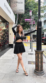 BYO ACTIVE - FORGET ME KNOT LONG SLEEVED CROP IN BLACK & WHITE