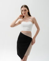 TIANA – Two-Tone Asymmetric Skirt in Black & Beige