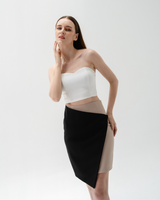 TIANA – Two-Tone Asymmetric Skirt in Black & Beige