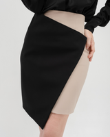 TIANA – Two-Tone Asymmetric Skirt in Black & Beige