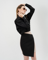 TIANA – Two-Tone Asymmetric Skirt in Black & Beige
