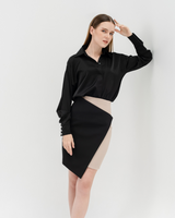 TIANA – Two-Tone Asymmetric Skirt in Black & Beige