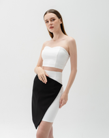 TIANA - Two-Tone Asymmetric Skirt in Black & White