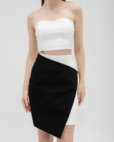 TIANA - Two-Tone Asymmetric Skirt in Black & White