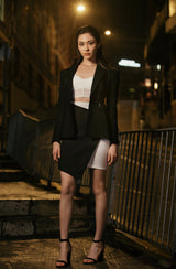 TIANA - Two-Tone Asymmetric Skirt in Black & White