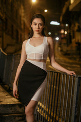TIANA - Two-Tone Asymmetric Skirt in Black & White