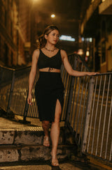 TIANA - High Slit Pencil Skirt in Black