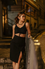 TIANA - High Slit Pencil Skirt in Black