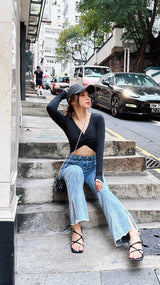 BYO ACTIVE - FORGET ME KNOT LONG SLEEVED CROP IN BLACK & WHITE