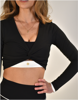 BYO ACTIVE - FORGET ME KNOT LONG SLEEVED CROP IN BLACK & WHITE