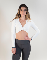 BYO ACTIVE - FORGET ME KNOT LONG SLEEVED CROP IN WHITE & BLUE