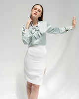 TIANA – Satin Shirt with Bow Tie in Light Blue