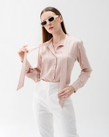 TIANA – Satin Shirt with Bow Tie in Rose Pink
