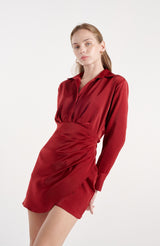 TIANA - SHEA SATIN SHIRT DRESS IN RED