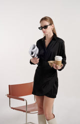 TIANA - SHEA SATIN SHIRT DRESS IN BLACK