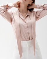 TIANA – Satin Shirt with Bow Tie in Rose Pink