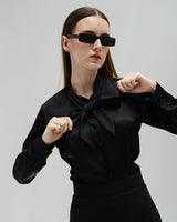 TIANA – Satin Shirt with Bow Tie in Black