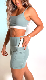 BYO ACTIVE - OUTSAGEOUS BIKER SHORTS IN SAGE GREEN