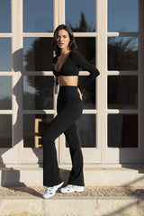 Wiskii - High Waist Flare Split-Leg Leggings