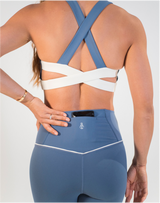 BYO ACTIVE - YEUNG NO MORE CRISS-CROSS BRA IN STONE BLUE & WHITE