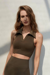 Wiskii - Seamless Polo Padded Top in Olive Green