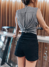 Tag Zero - Open Back Crop Tank with Sports Bra in Grey