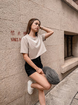 'Gym First Gin Later' Crop Tshirt in Beige