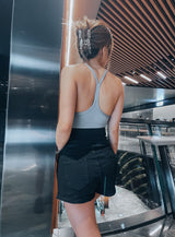 Tag Zero - Open Back Crop Tank with Sports Bra in Grey