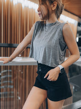 Tag Zero - Open Back Crop Tank with Sports Bra in Grey