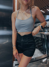 Tag Zero - Open Back Crop Tank with Sports Bra in Grey