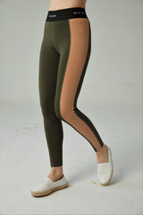LIT - Multiple Full-Length Leggings in Olive / Sand
