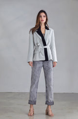 Salisa - Loose-Fit Blazer in Light Teal Grey & Black