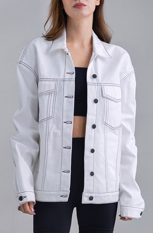 Salisa - Noho Oversized Denim Jacket in White