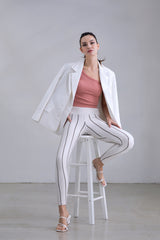 Avocado - Lurex Pinstripe Legging in White