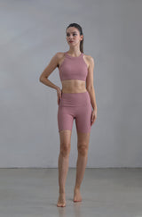 Onzie - Ribbed High Neck Crop Top in Antique Rose