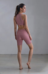 Onzie - Ribbed High Neck Crop Top in Antique Rose