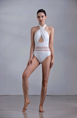 Wiskii - Element Lace Stitching Swimsuit in White