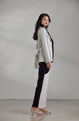 Salisa - Loose-Fit Blazer in Light Teal Grey & Black