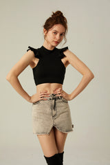 YUYU - Don't Care Denim Skirt in Grey