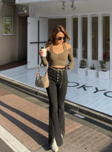 Wiskii - Carol Seamless Long-Sleeve Padded Top in Olive Green