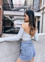 Wiskii - Seamless Open Back Long Sleeves Padded Top in Dawn