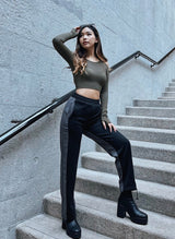 Wiskii - Seamless Open Back Long Sleeves Padded Top in Olive Green