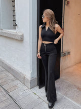 GYM & TONIC - Classic G Zipper Black Flare Slit Pants