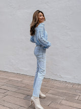 GYM & TONIC - Snowflakes Distressed Knit Cardigan in Blue