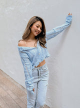 GYM & TONIC - Snowflakes Distressed Knit Cardigan in Blue