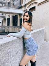 Wiskii - Seamless Open Back Long Sleeves Padded Top in Dawn