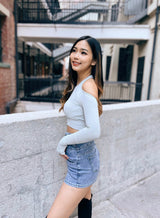 Wiskii - Seamless Open Back Long Sleeves Padded Top in Dawn