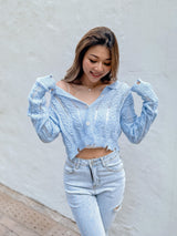 GYM & TONIC - Snowflakes Distressed Knit Cardigan in Blue
