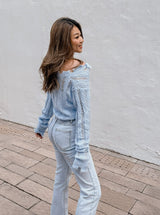 GYM & TONIC - Snowflakes Distressed Knit Cardigan in Blue